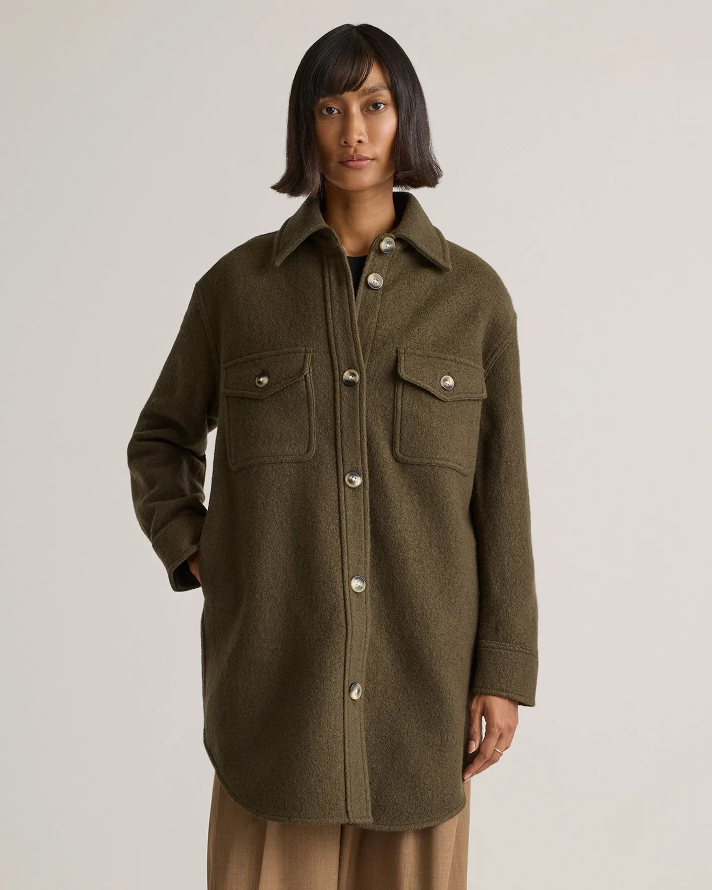 100% Merino Wool Long Shirt Jacket