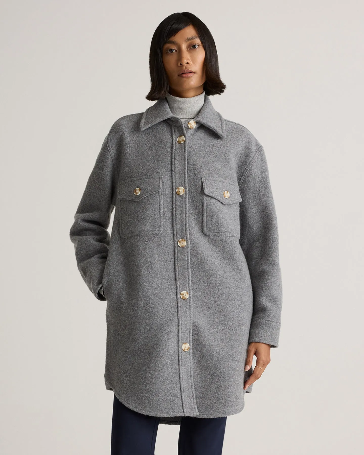 100% Merino Wool Long Shirt Jacket