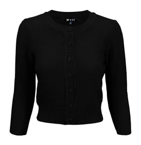 3/4 Sleeve Crewneck Knit Cropped Cardigan Sweater
