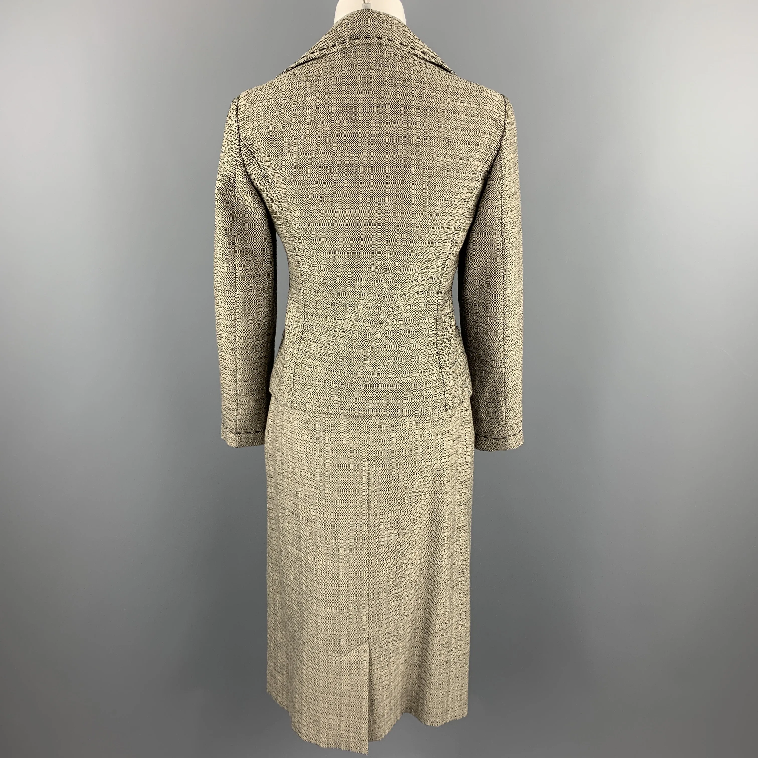 ALBERTA FERRETTI Size 6 Black & Beige Woven Wool Pencil Skirt-Suit
