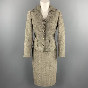 ALBERTA FERRETTI Size 6 Black & Beige Woven Wool Pencil Skirt-Suit