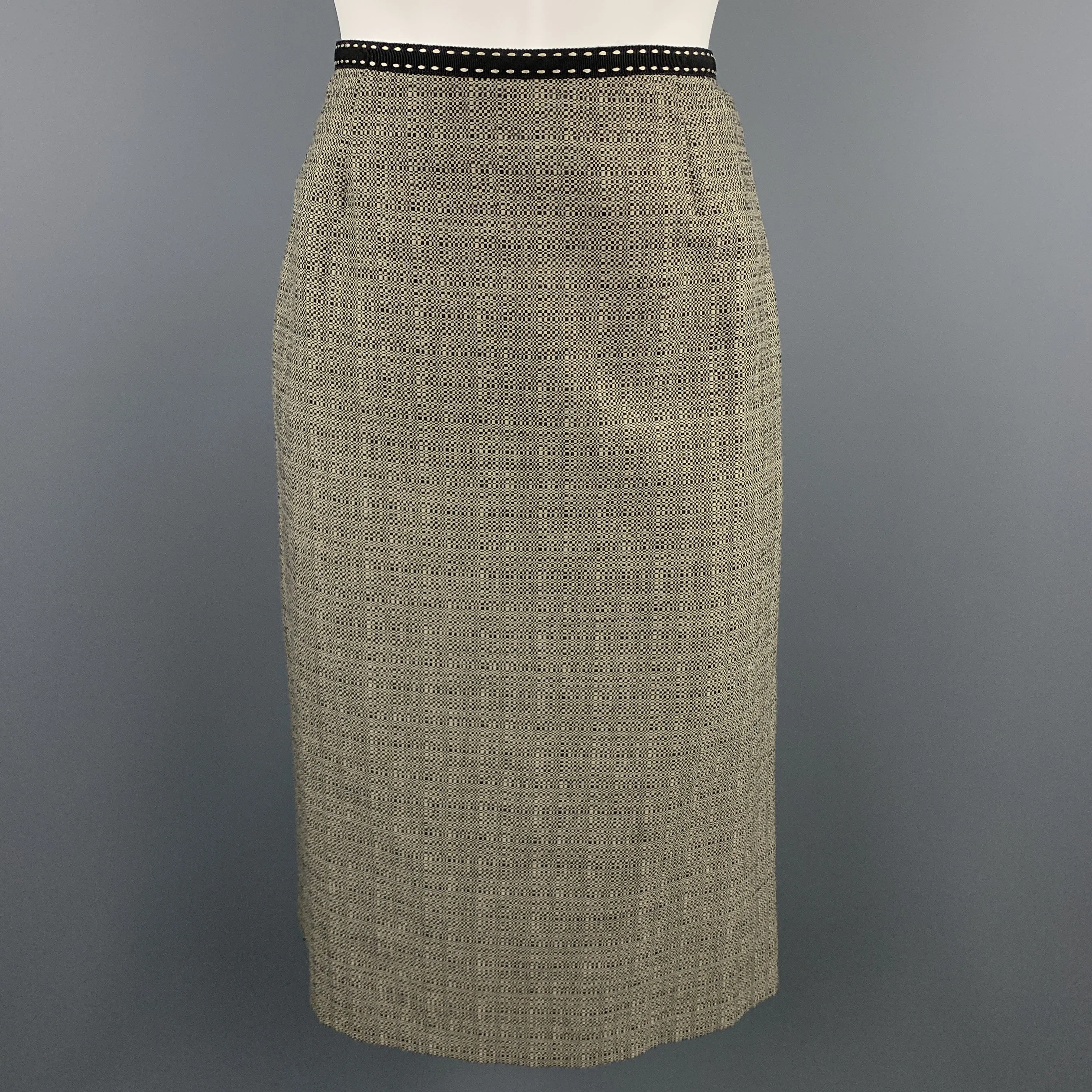 ALBERTA FERRETTI Size 6 Black & Beige Woven Wool Pencil Skirt-Suit