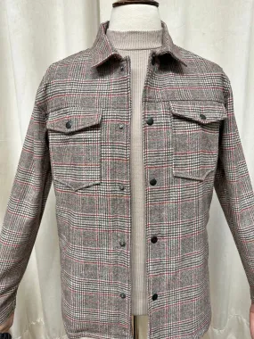 Beige Textured Check Wool Shacket- Men