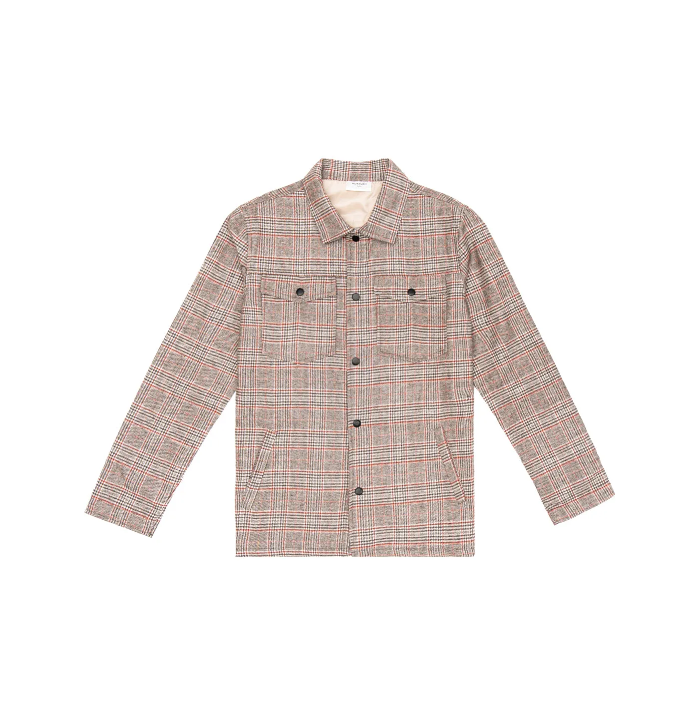 Beige Textured Check Wool Shacket- Men