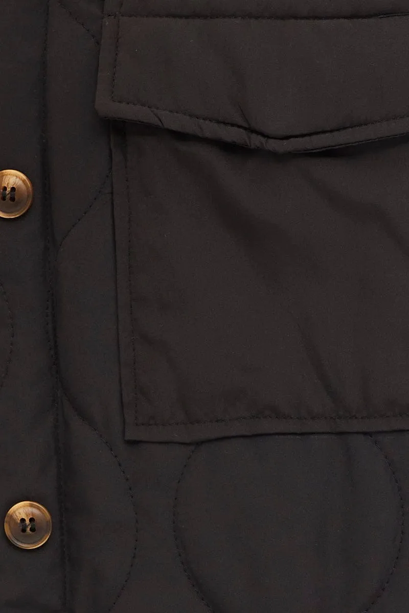 Black Quilted Shacket Long Sleeve