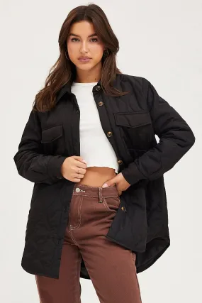 Black Quilted Shacket Long Sleeve