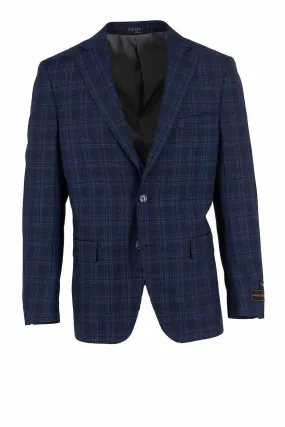 Blue with Multi Color Windowpane Dolcetto Modern Fit, Pure Wool Jacket by Tiglio Luxe