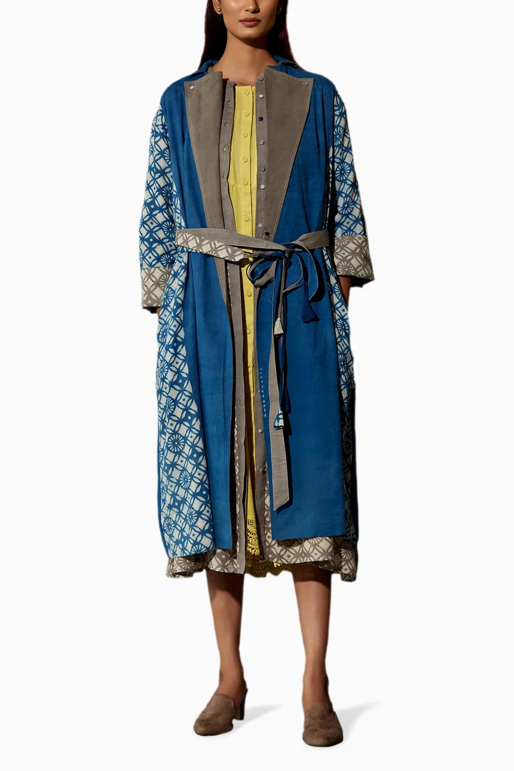 Brown Yellow Trench Coord Set