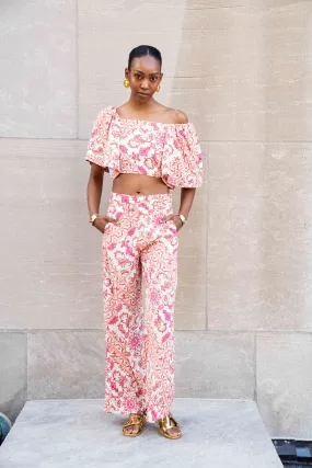 Carpet Print Crepe Silk Volume Sleeve Top