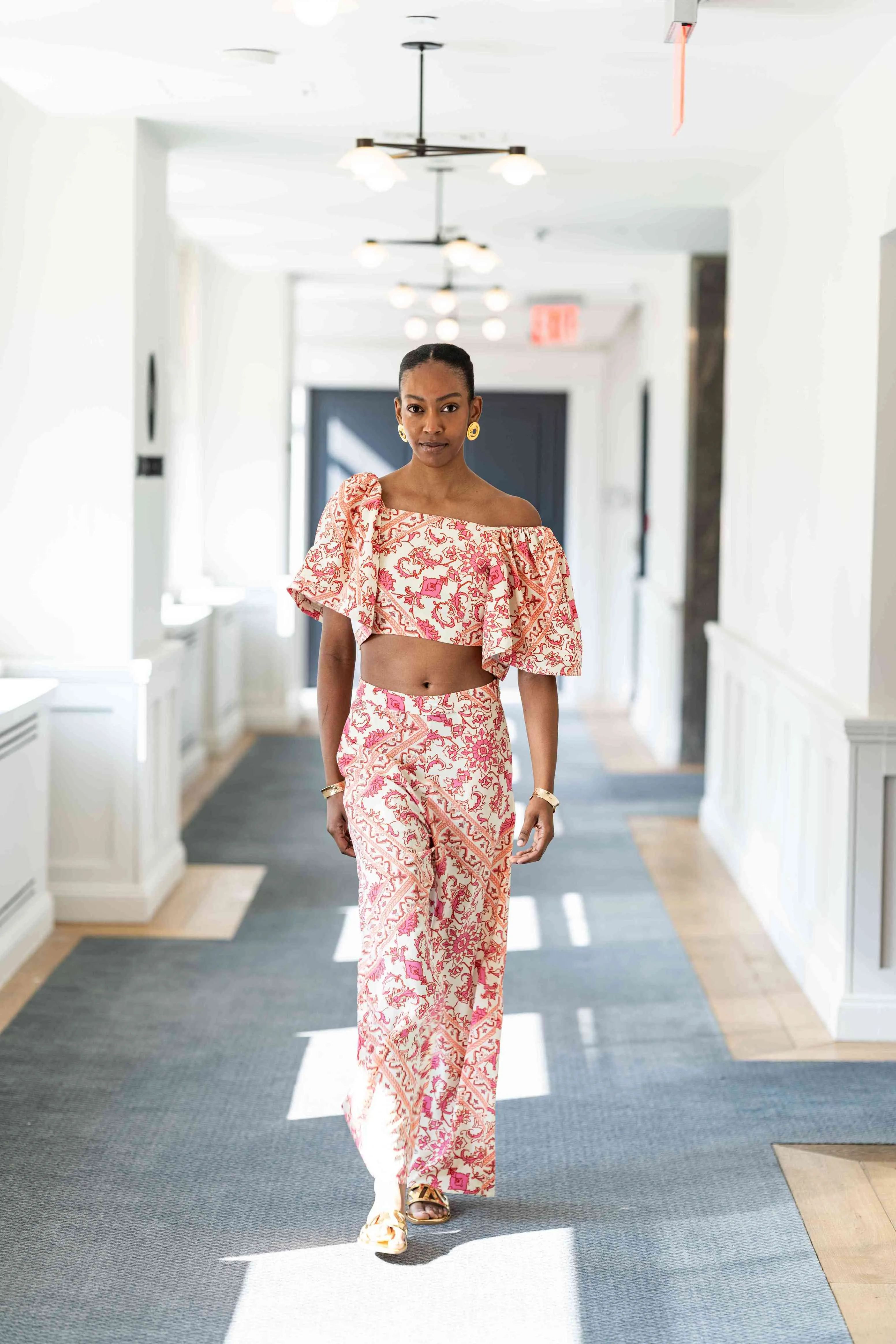 Carpet Print Crepe Silk Volume Sleeve Top
