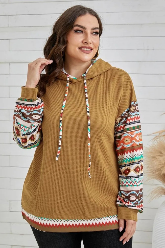 Cheer Up Plus Size Aztec Print Hoodie