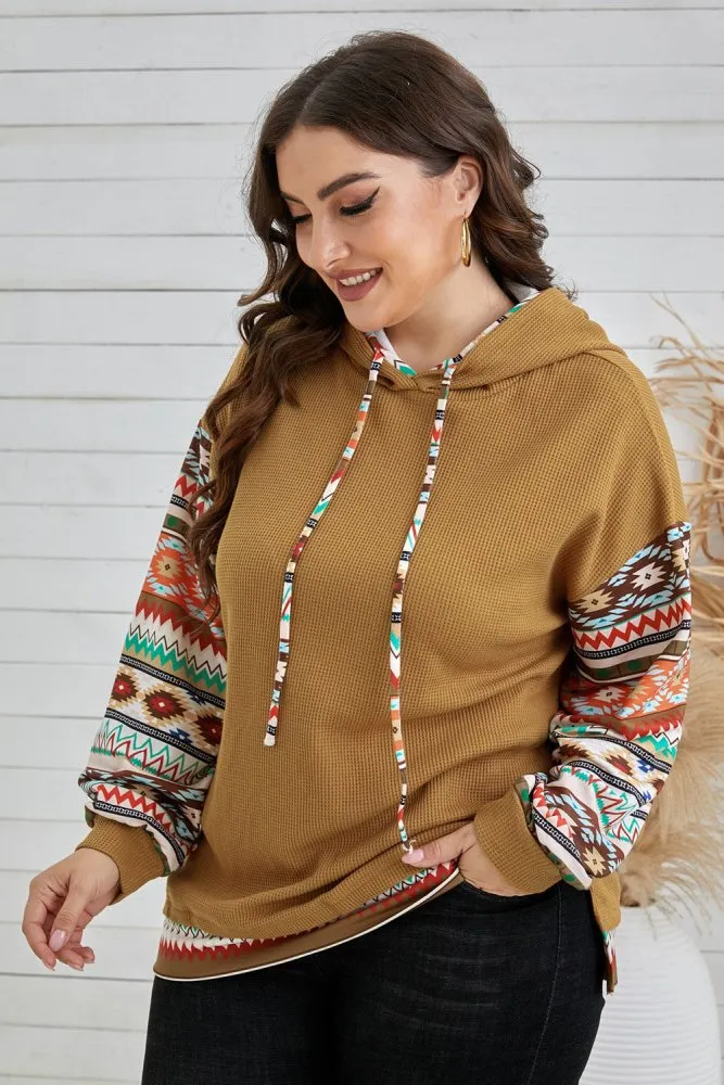 Cheer Up Plus Size Aztec Print Hoodie