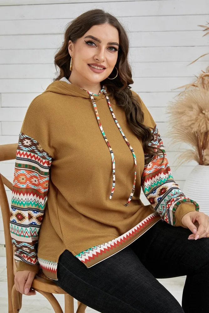 Cheer Up Plus Size Aztec Print Hoodie