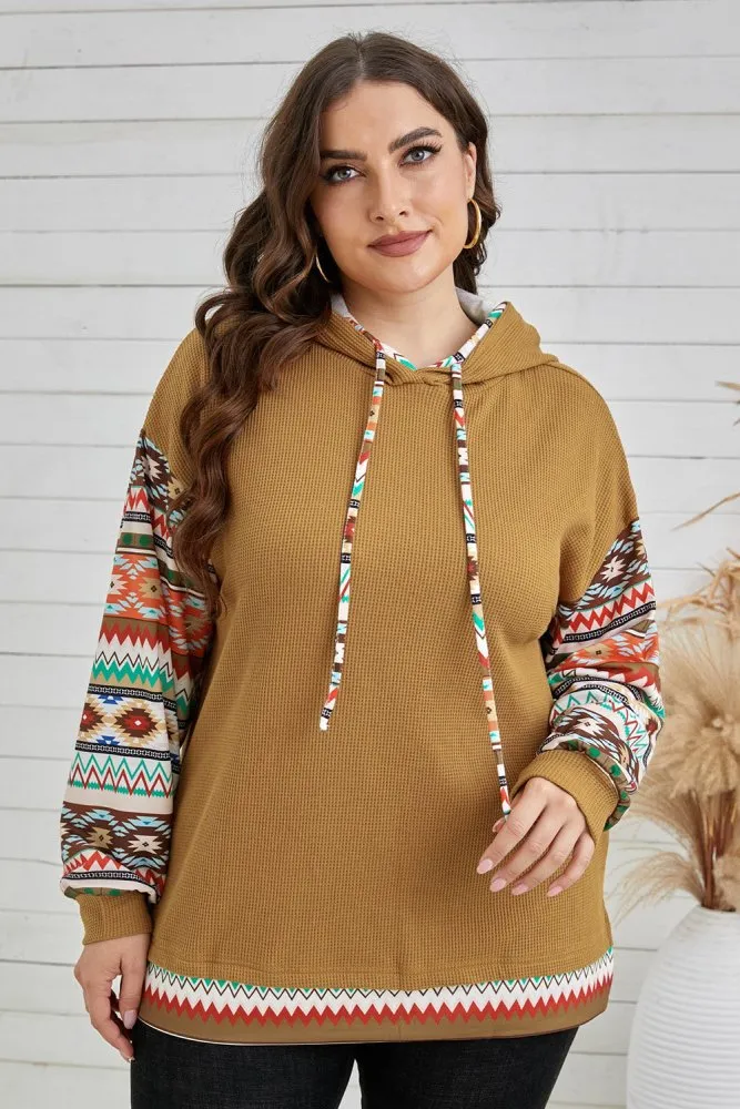 Cheer Up Plus Size Aztec Print Hoodie