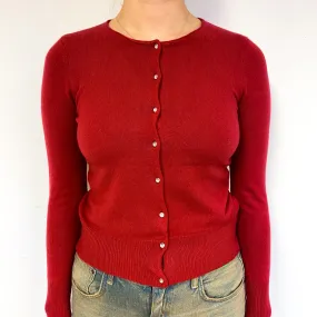 Crimson Red Cashmere Crew Neck Cardigan Small