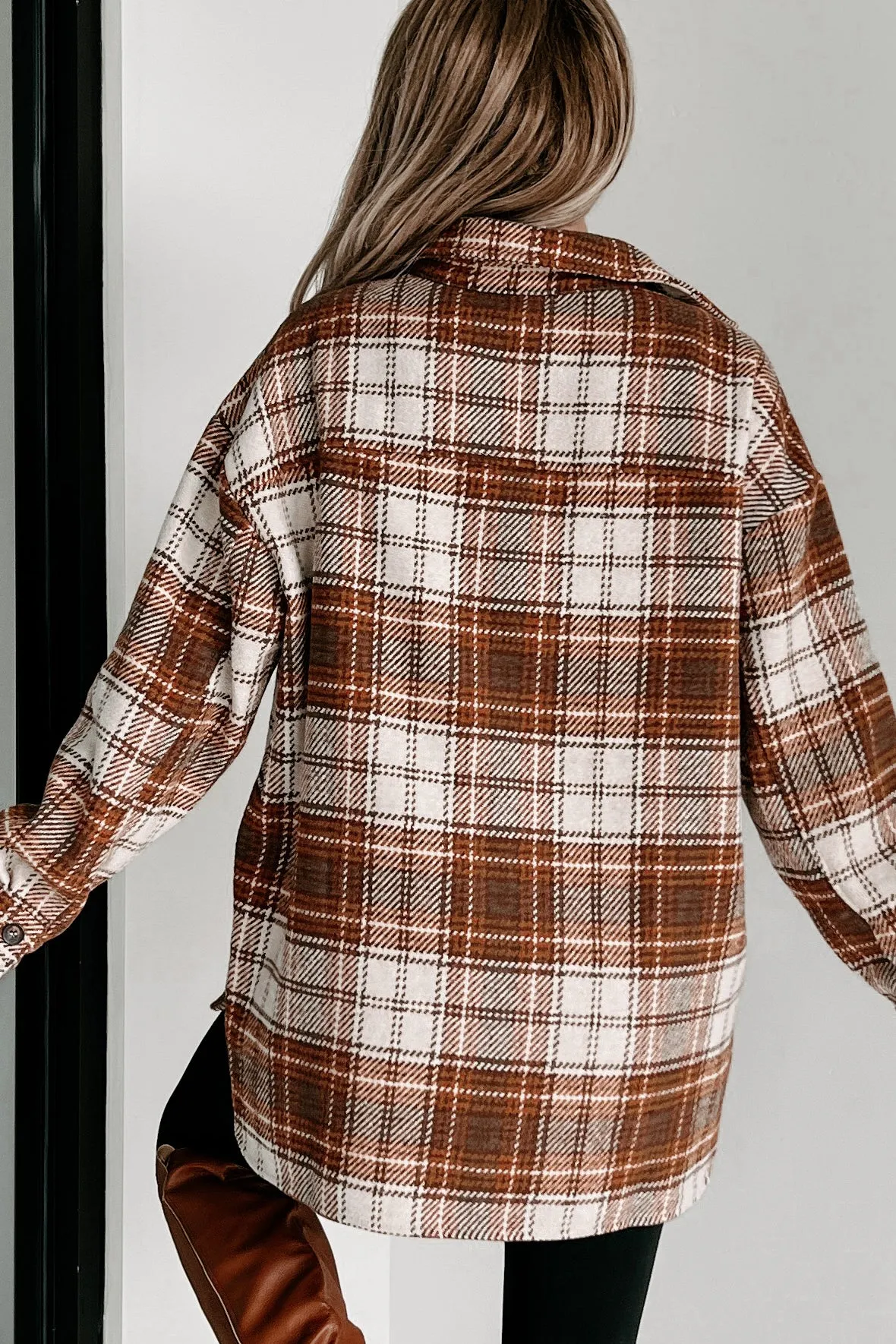 Deserving Praise Plaid Shacket (Ecru/Camel)