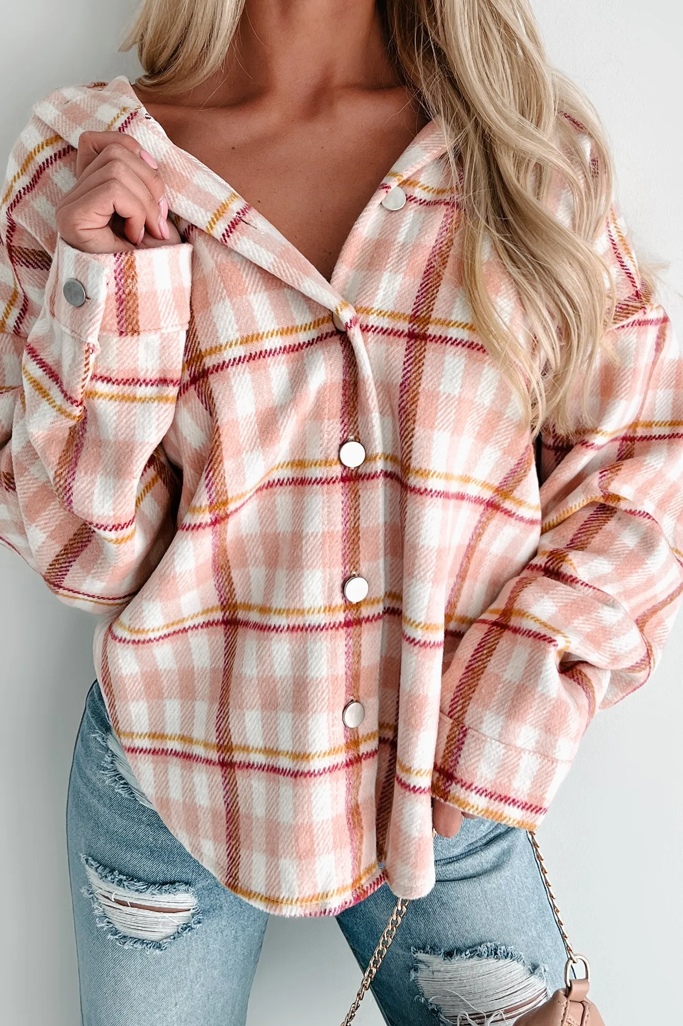 Doorbuster Out In The Pines Plaid Shacket (Pink Multi)