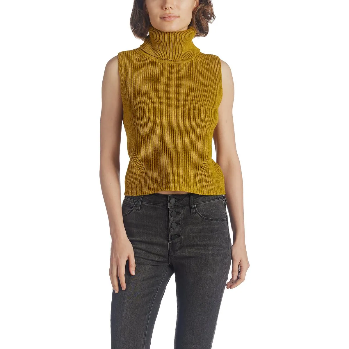 French Connection Womens Mozart Pointelle Crop Turtleneck Sweater