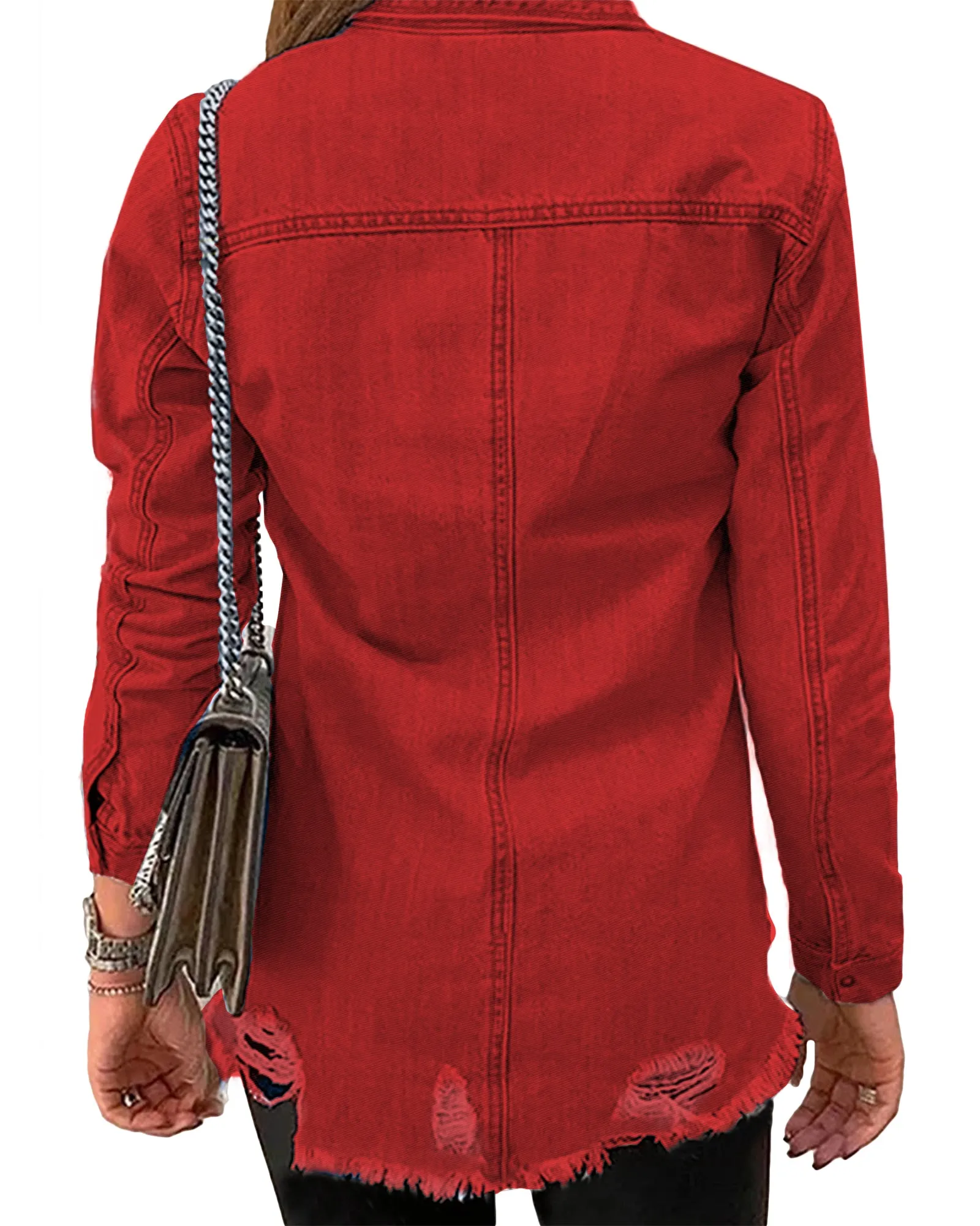 luvamia Womens Denim Jacket Distressed Button Down Jean Shirt For Women Ripped Shacket Coat