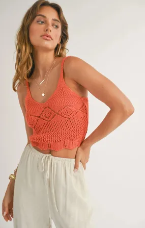 Mae Pointelle Crop Sweater Top | Orange