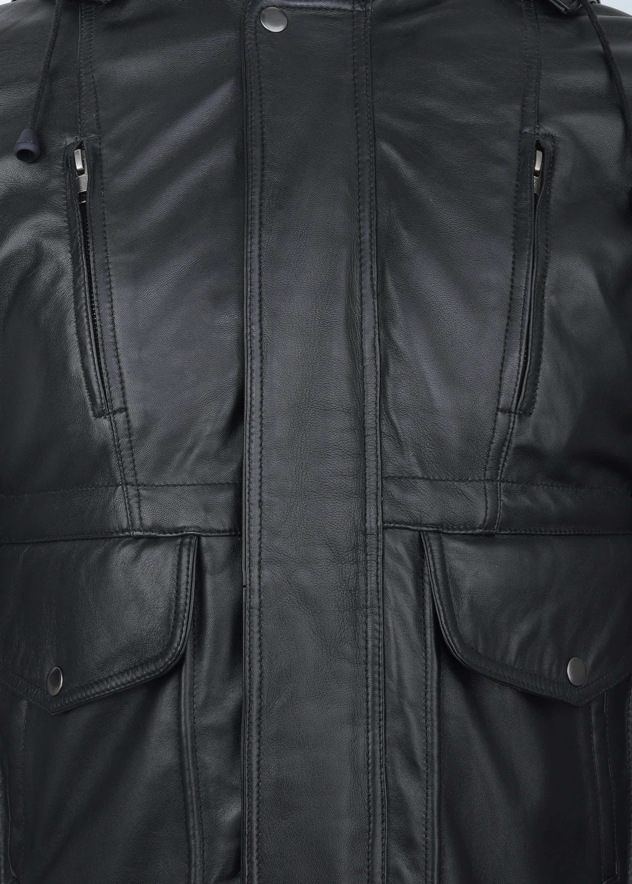 MENS LEATHER HOODED JACKET 94928 (BLACK)
