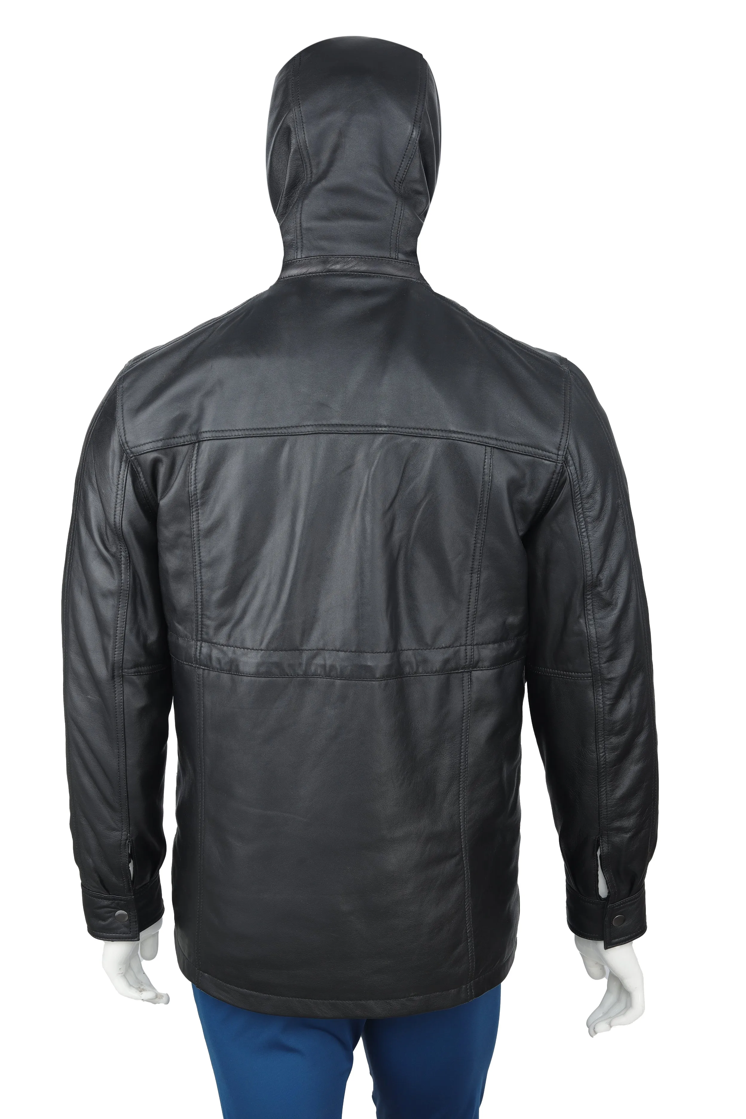 MENS LEATHER HOODED JACKET 94928 (BLACK)