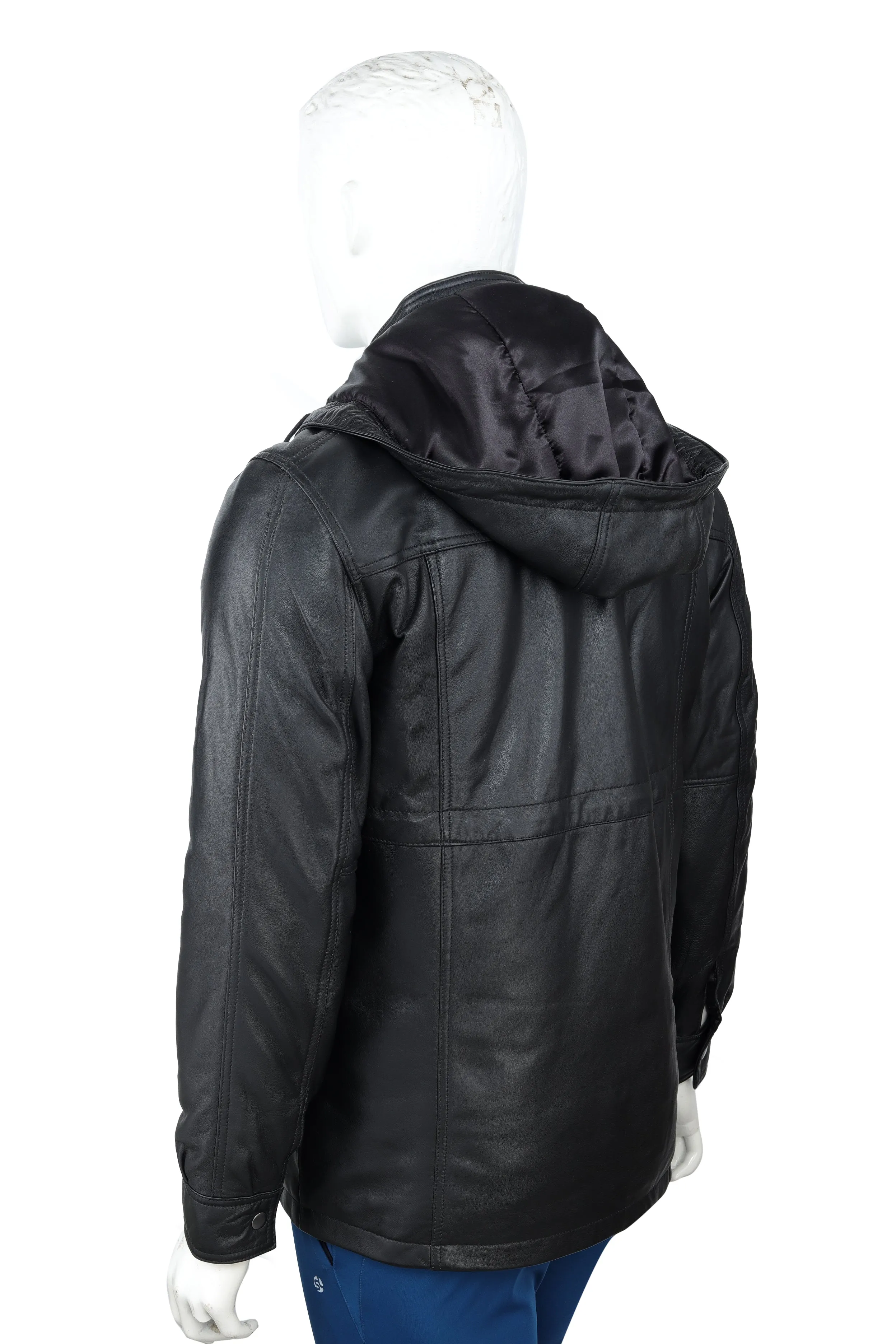 MENS LEATHER HOODED JACKET 94928 (BLACK)