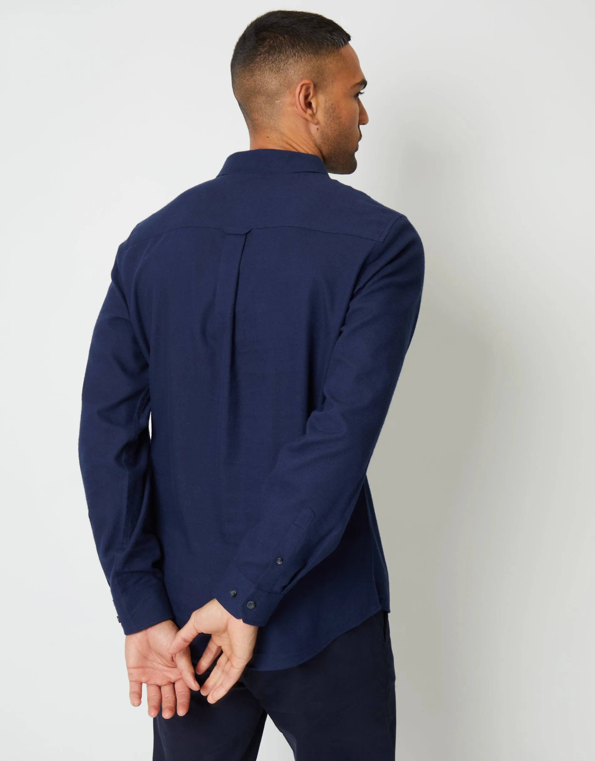 Men's Navy Brushed Flannel Long Sleeve Shirt
