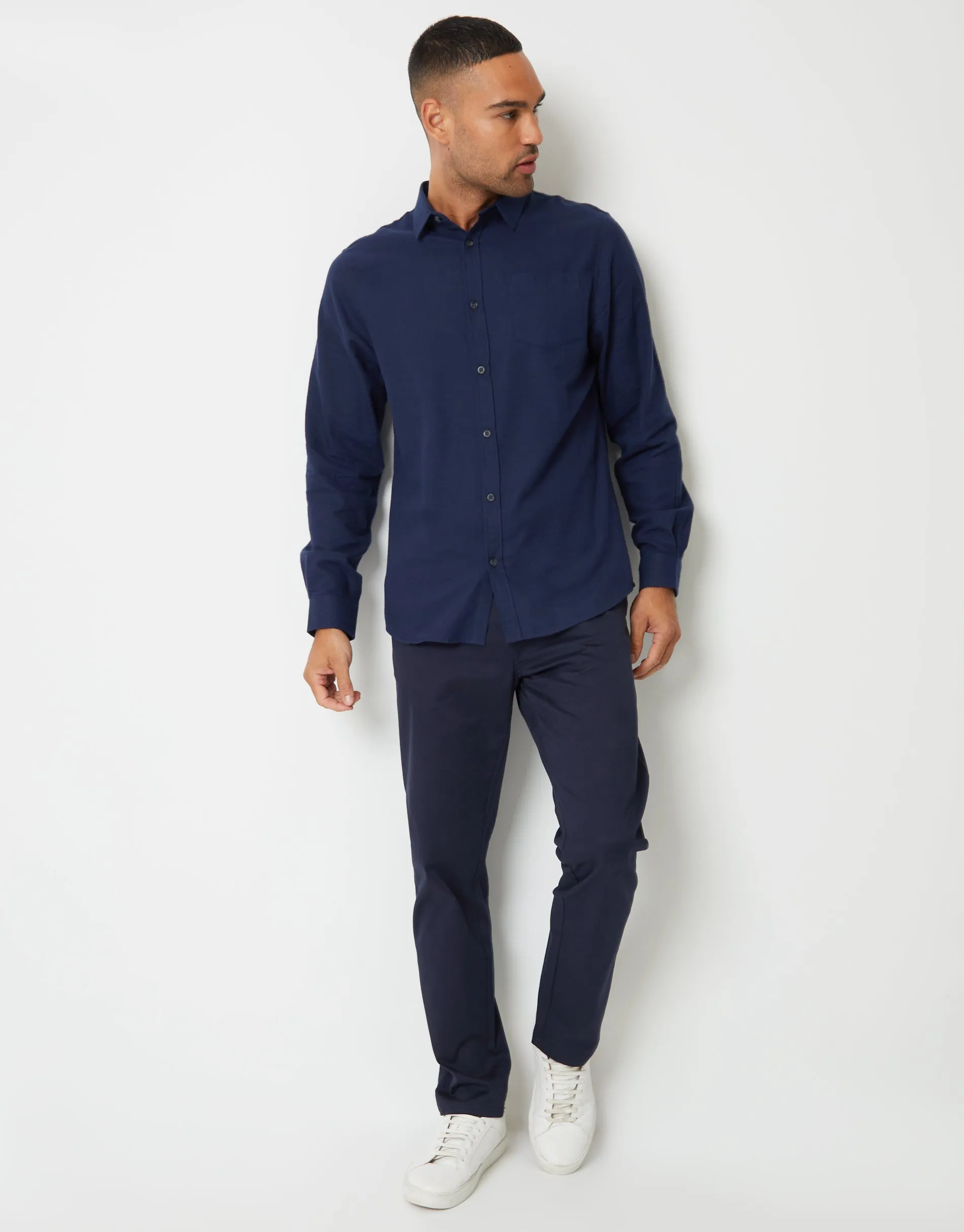 Men's Navy Brushed Flannel Long Sleeve Shirt