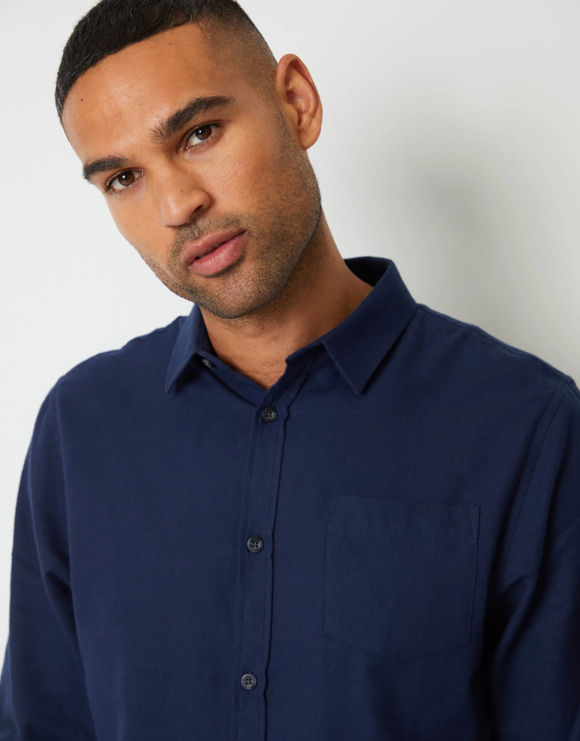 Men's Navy Brushed Flannel Long Sleeve Shirt