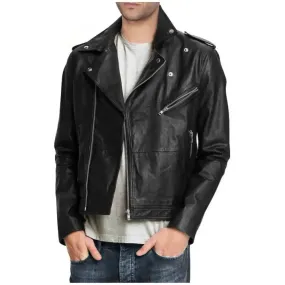 Men's Pure Black Leather Motorcycle Biker Jacket