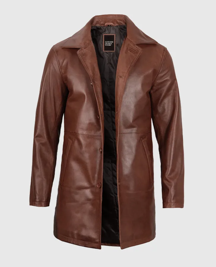 Men's Tan Distressed Leather Coat