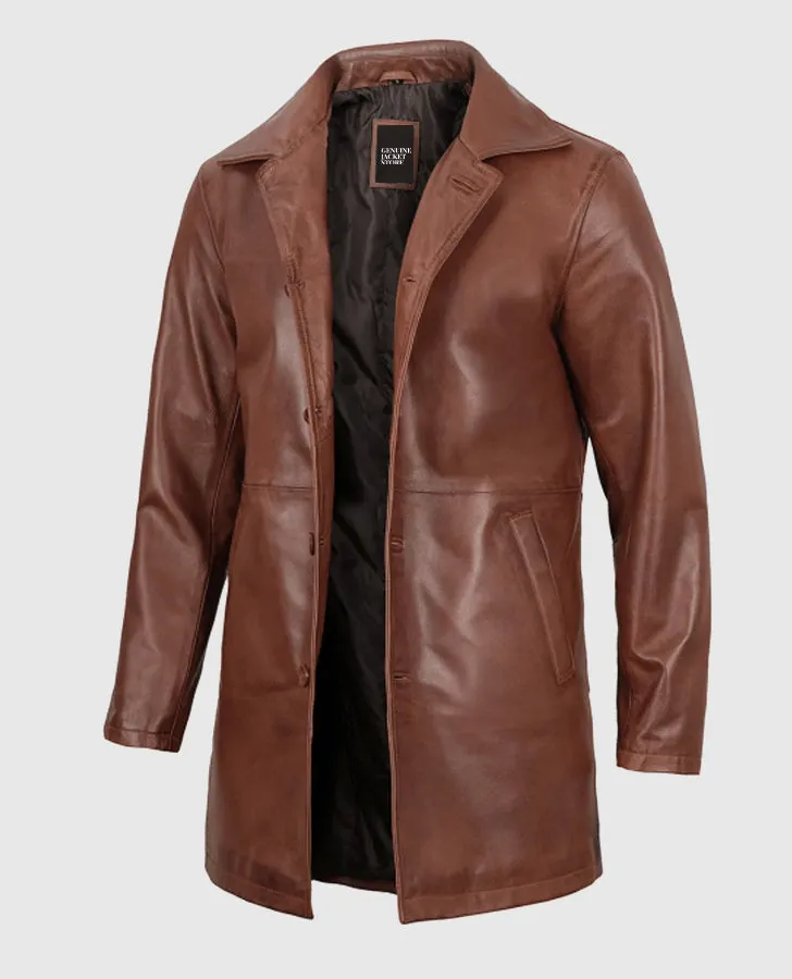 Men's Tan Distressed Leather Coat