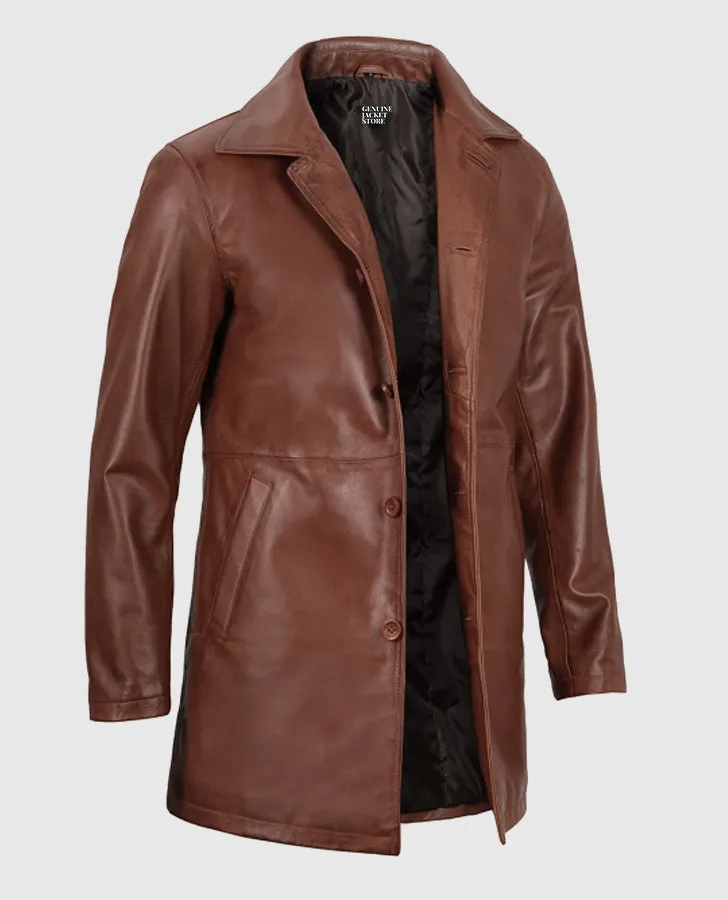 Men's Tan Distressed Leather Coat