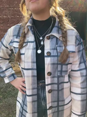 Mid Length Heavy Knit Plaid Shackets With Pockets