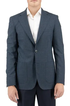 Navy and Green Mini Windowpane Dolcetto/THP Modern Fit half lined, Pure Wool Jacket by Tiglio Luxe
