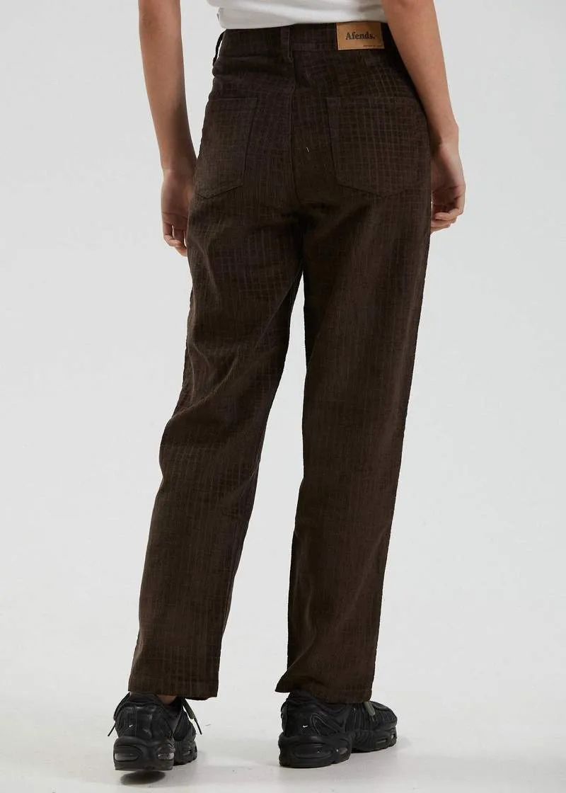 Shelby Long Hemp Check Corduroy Wide Leg Pants in Coffee