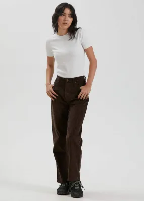 Shelby Long Hemp Check Corduroy Wide Leg Pants in Coffee
