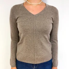 Taupe Brown Cashmere V-Neck Jumper Small