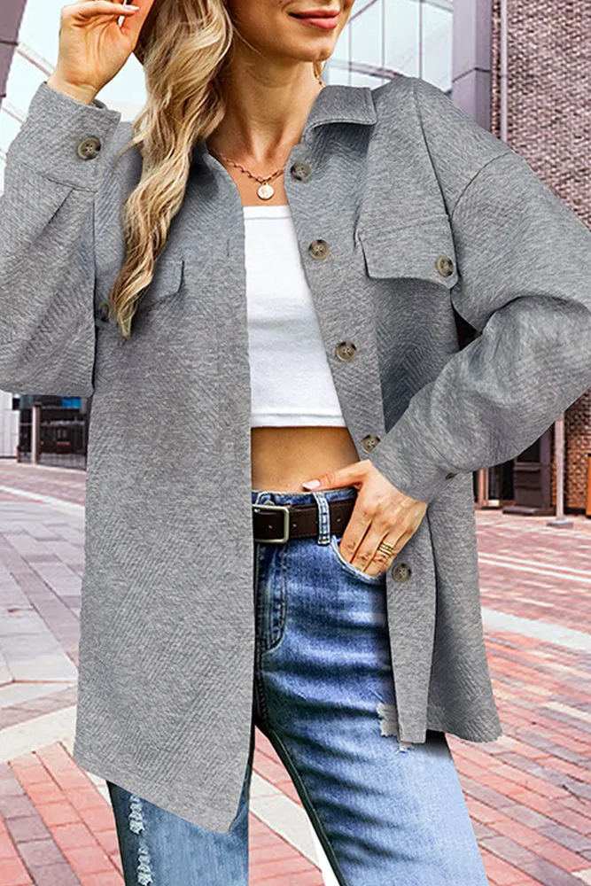 Turndown Collar Button Up Coat With Pockets