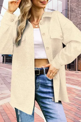 Turndown Collar Button Up Coat With Pockets