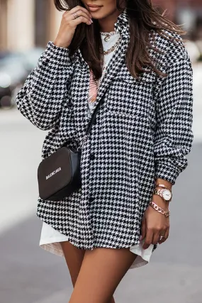 Tweed Houndstooth Single-breasted Shacket Coat with Pockets