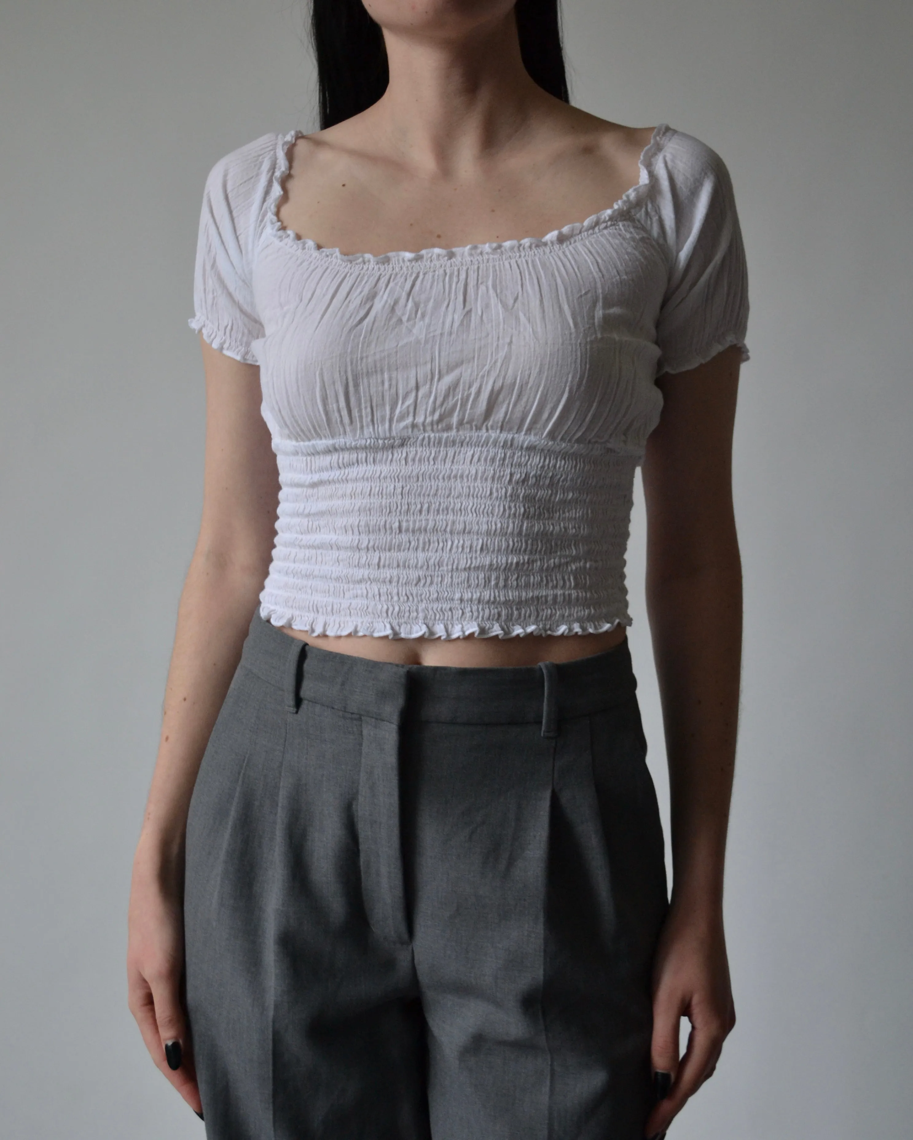 Y2K White Smocked Top