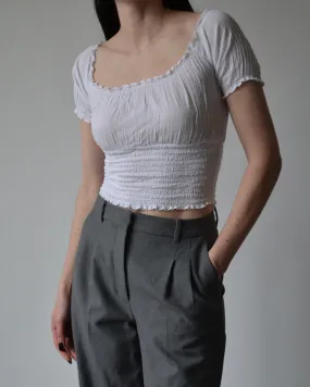Y2K White Smocked Top