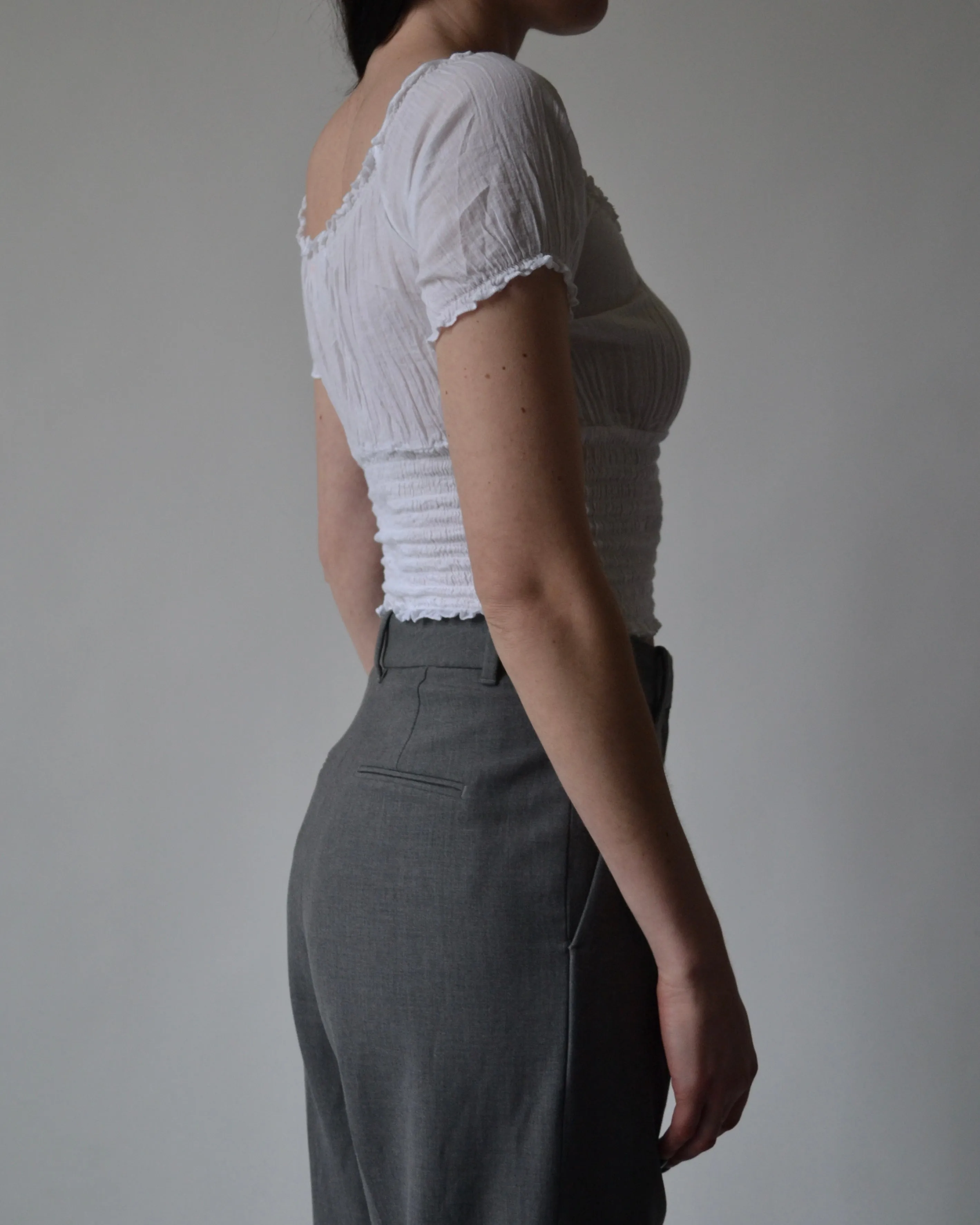 Y2K White Smocked Top